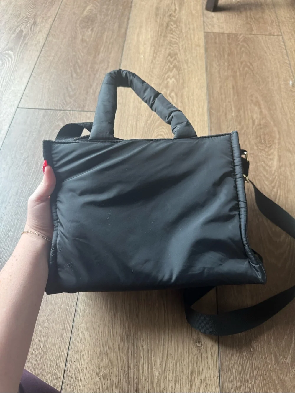 NWOT Quilted Heart-Pattern Crossbody Black Tote